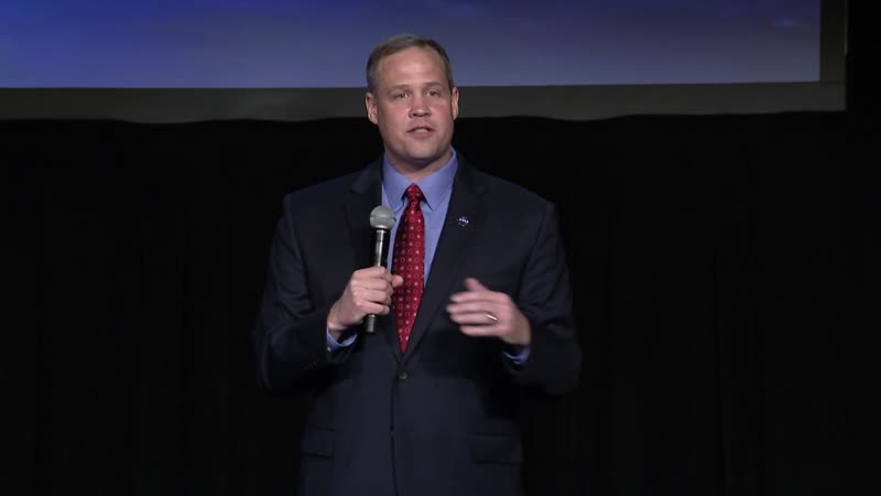 Still from “Administrator Bridenstine’s Speech at the Space Symposium” on NASA Image and Video Library